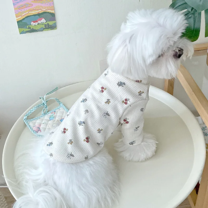 Pet Floral Bottom Shirt Pet Four Legged Jumpsuit Little Dog Cat Clothing Autumn Winter Bottom Shirt Dog Clothes Puppy Clothes