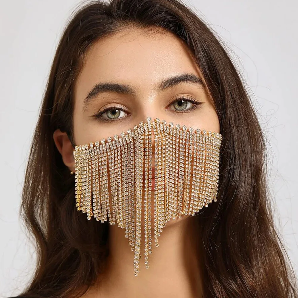 Mysterious Tassel Mask Chain Veil Women Face Decoration Party Charming Hook Rhinestone Masquerade Jewelry Fashion Accessories