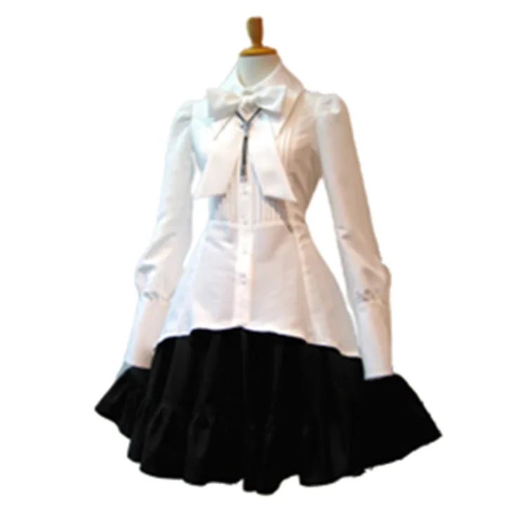 Robe de femme de chambre japonaise avec nœud à revers, robe à volants, taille à lacets, cosplay, jupe irrégulière sexy, costume d'école Lolita, document solide