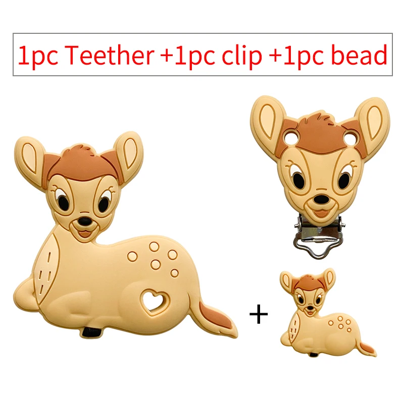 3-teiliges Set Silikon-Cartoon-Beißring Nippelclip-Perlen DIY Schnullerketten-Clips Perlen Geschenk Schmuckzubehör