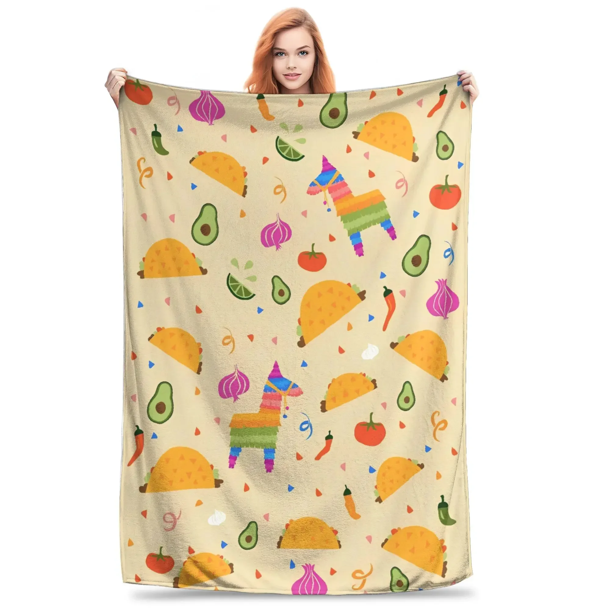 Soft Throw Blanket PicnicFriendly Food Round Burritos Tortilla Flannel Bedspread for Couch Bed Sofa Cover