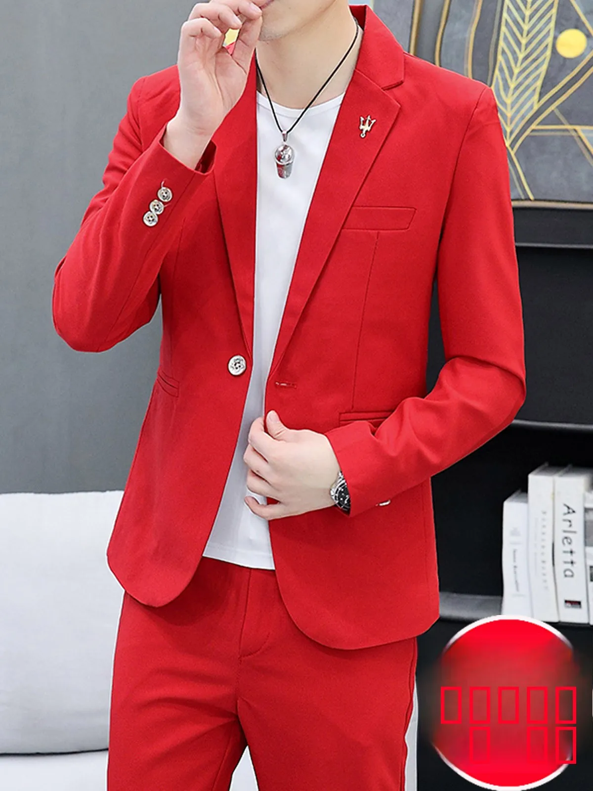 

Casual Wedding Suit Set for Men Slim Fit Tee Pieces Korean Sle Best Man Marriage Ceremony Outfit Busin Formal Jaet