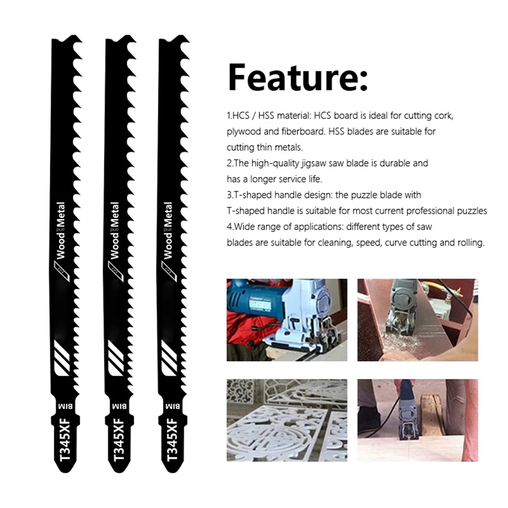 5pcs 105x130mm T345XF Reciprocating Saw Blade Bimetal Wood Plastic HCS HSS Cutters Jigsaw Sawblade T Shaped Handle Woodworking