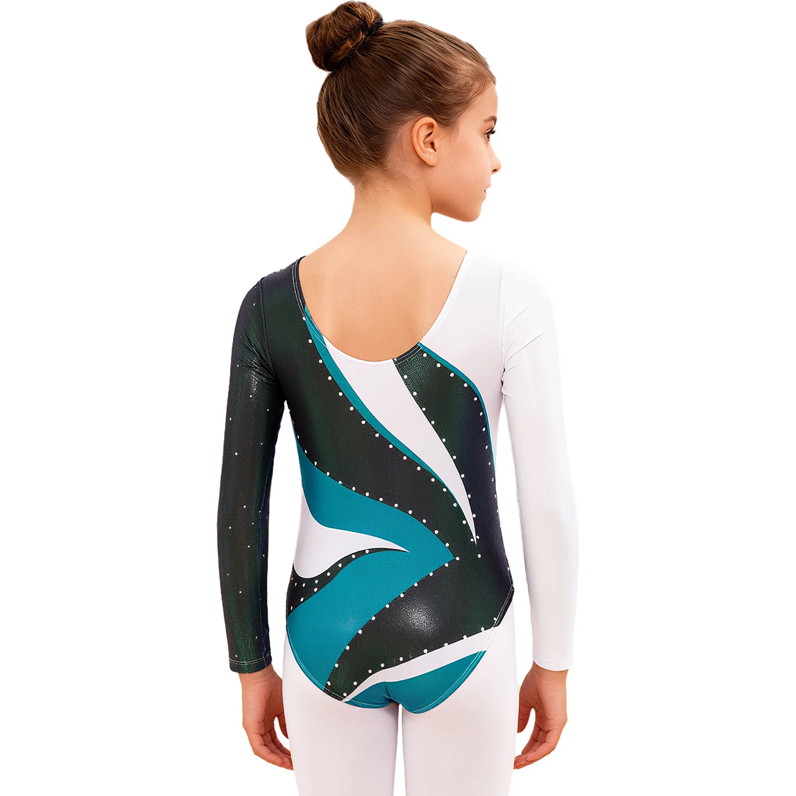 Tenue de danse de Ballet de gymnastique pour enfants filles, combinaison imprimée à col rond et manches longues pour exercices de gymnastique de classe de danse