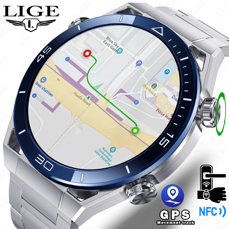 LIGE GPS Smart Watch Men 454*454 HD resolution Voice Calling NFC Watches Compass IP68 Waterproof ECG+PPG Smartwatch For Huawei