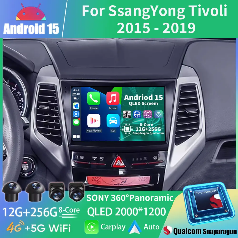 Android 15 Car Radio For SsangYong Tivoli 2015 - 2019 GPS Multimedia Player Navi Head Unit Stereo Wireless Carplay Auto Video BT