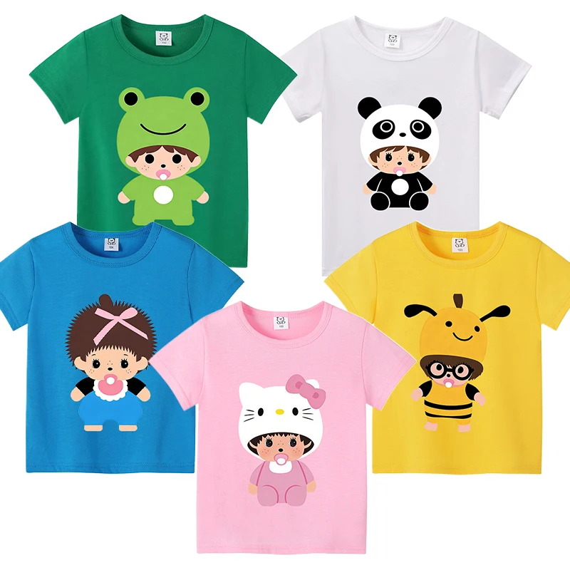 

MONCHHICHI Children T Shirt Girl Boy Summer Clothes Baby Cotton Tee Shirt Short Sleeve Kid Tops Toddler Anime Tees birthday Gift