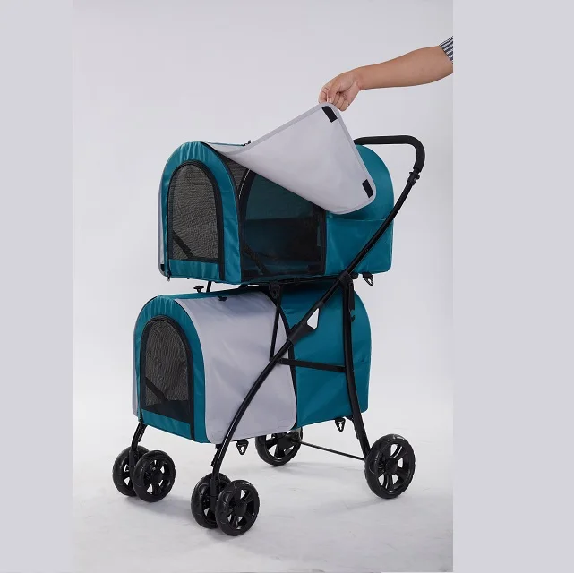 Hot Selling Double Layer Pet Foldable Dog Cat Cage Jogging Stroller Suitable For Small/Medium Pets