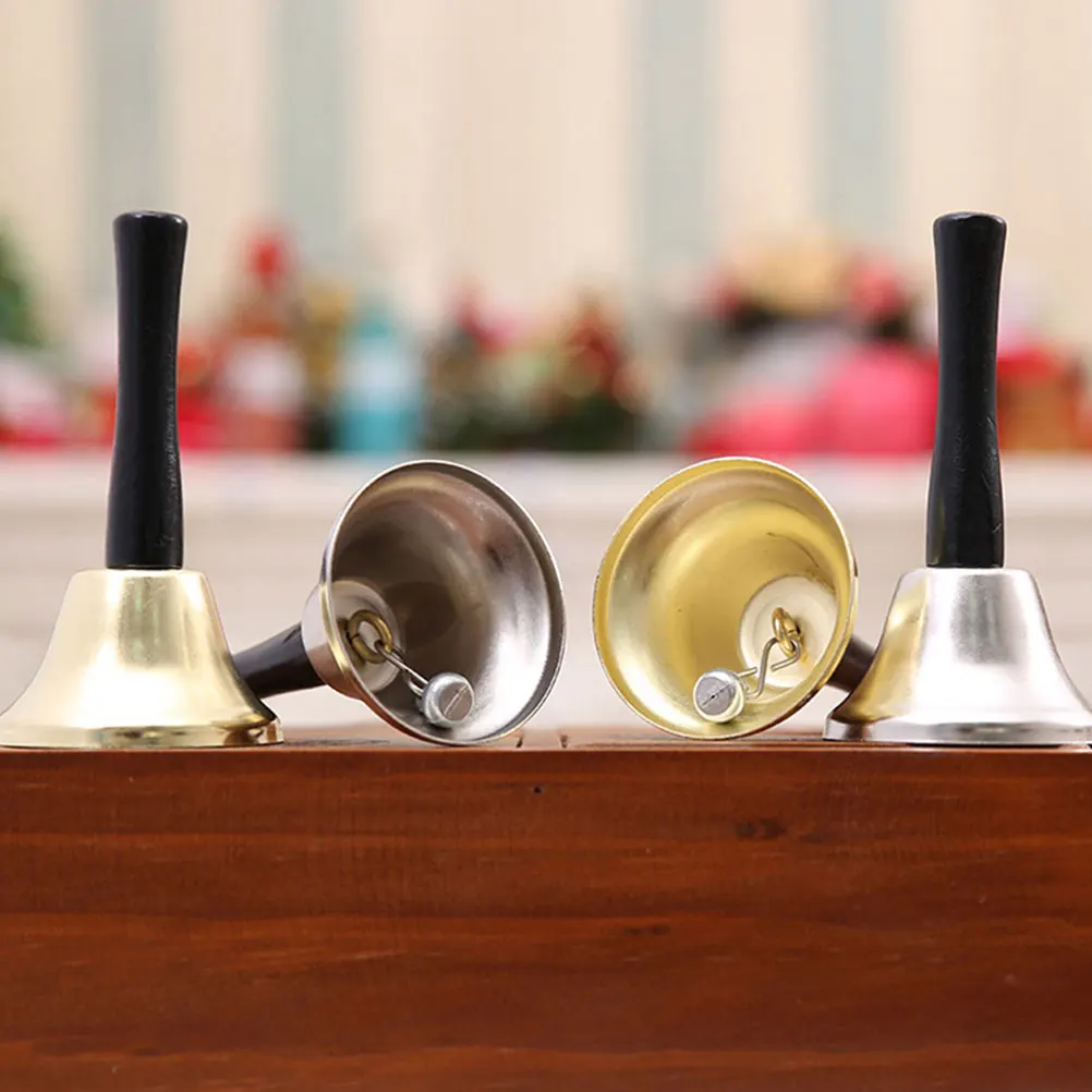 

4 Pcs Golden Ringing Small Bells Metal Table Handheld Ornaments Desktop Wood Rustic