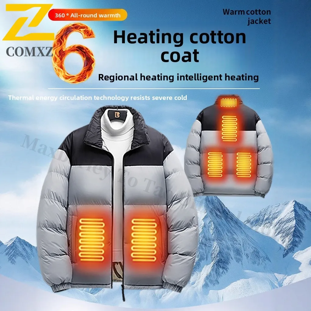 6 مناطق سترة قطن دافئة سترة التدفئة الكهربائية 2025 جديد الرجال والنساء ملابس رياضية الجرافين معطف دافئ USB التزلج سترة دافئة