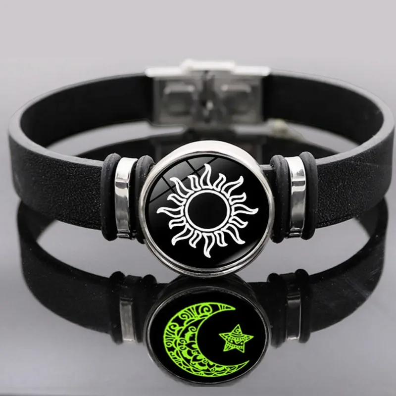 1/2Pcs 여성을위한 PU 가죽 빛나는 팔찌 남자 썬 문 새로운 PU 팔찌 우정 커플 팔찌 로맨틱 쥬얼리 선물