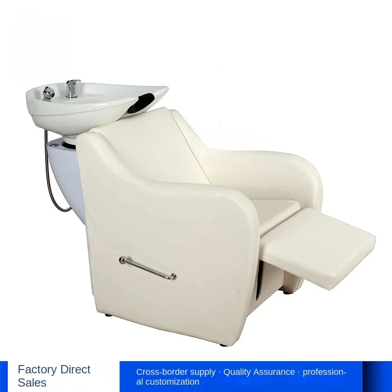 Barber Shop Shampoo Chair for Hair Salon FRP Hair Salon Ceramic Basin Massage Half Lying Flushing Bed Trendy