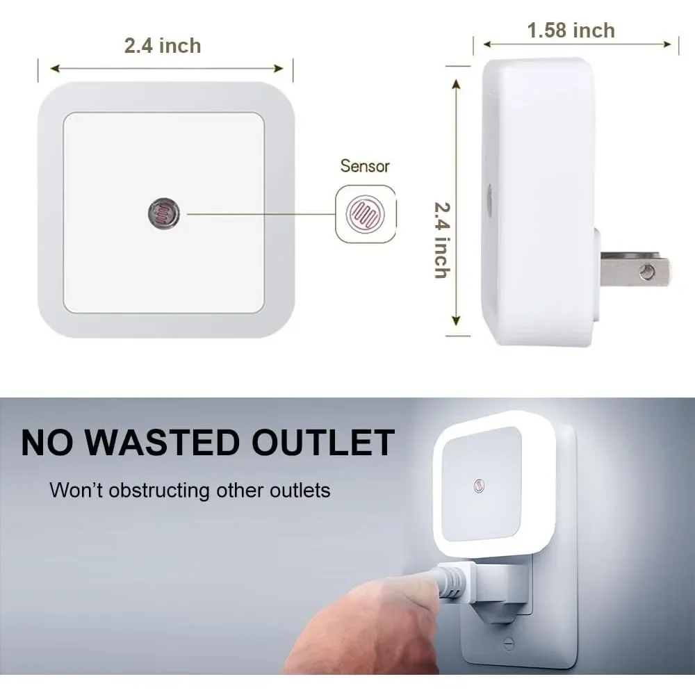 1/2/4 パック LED ナイトライト壁に差し込むミニスクエアライトナイトランプ光センサー付き子供部屋バスルーム階段廊下