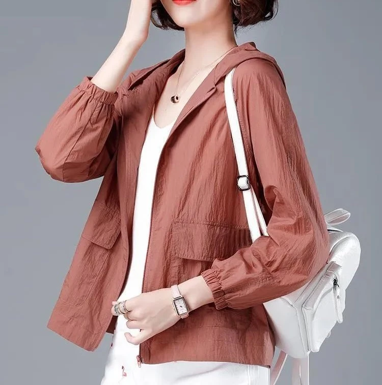 

Лето 2023, новая женская солнцезащитная одежда больших размеров Long Sve ort, верхняя одежда для поездок на работу, однотонная застежка-молния