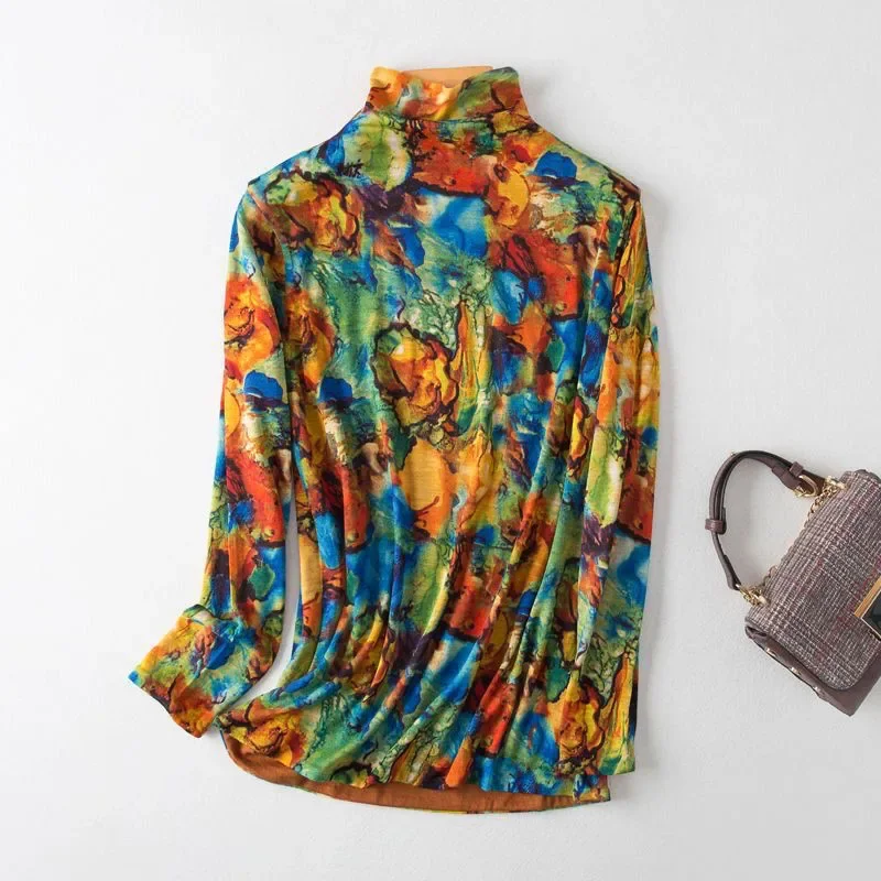 女性用絞り染めプリントウールセーター,ランウェイハーフハイカラー,薄いスリムプルオーバー,レトロなニットウェア,ブランド,秋冬