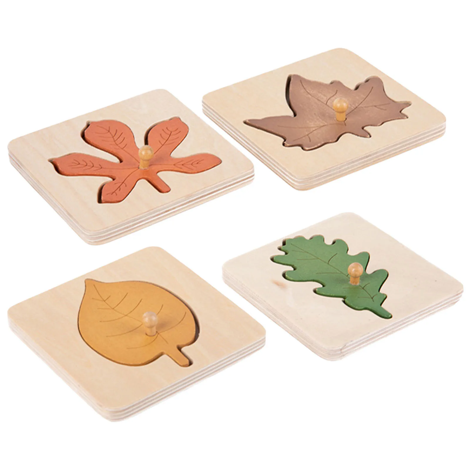 

4pcs Leaves Puzzle Wooden Educational Kids Puzzle For Shape Color Recognition Early Learning Preschool Matching Plaything