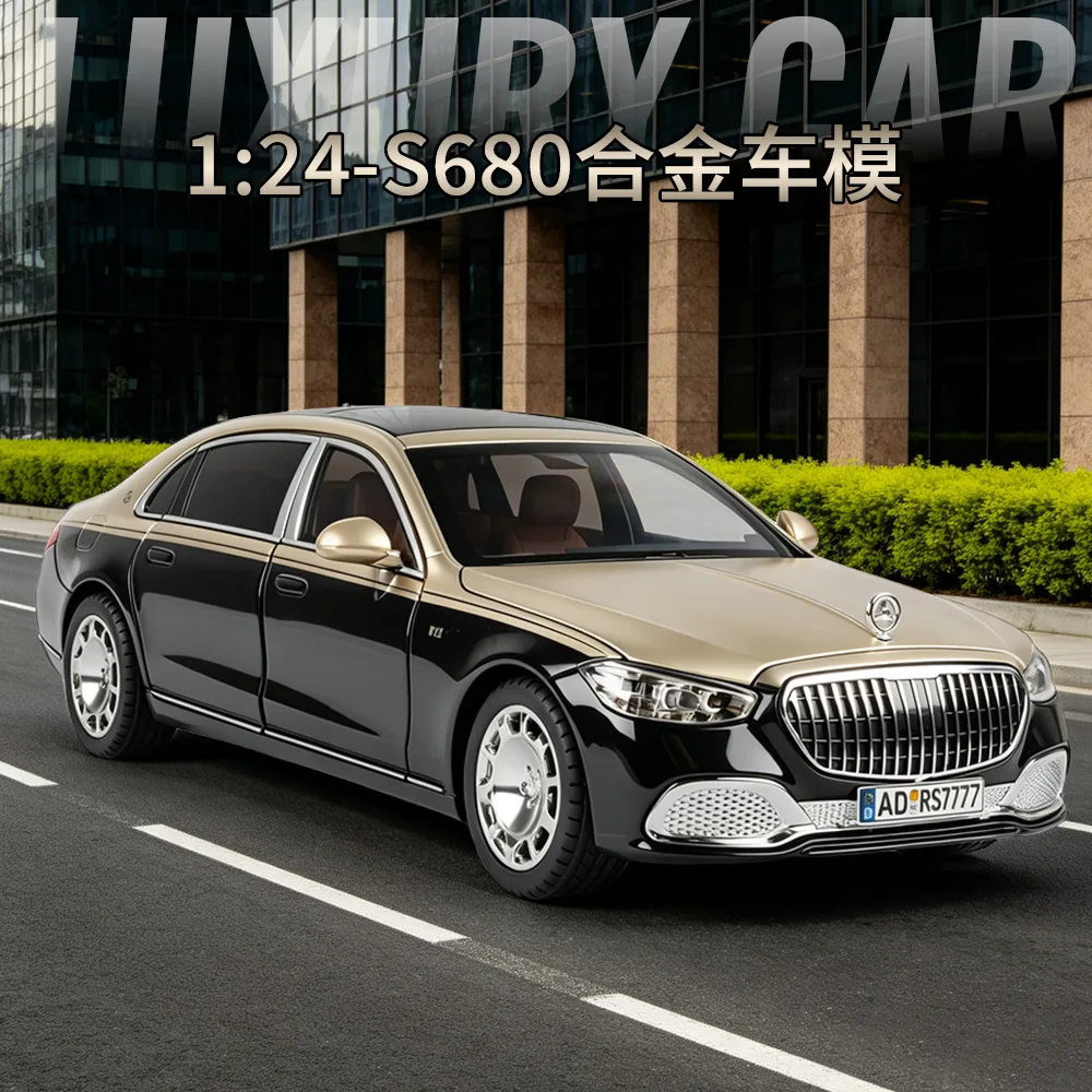 1:24 S680 Model Toy Cars Metal Diecast Simulation Interior Doors Opened Pull Back Sound Light Birthday Toys Gifts