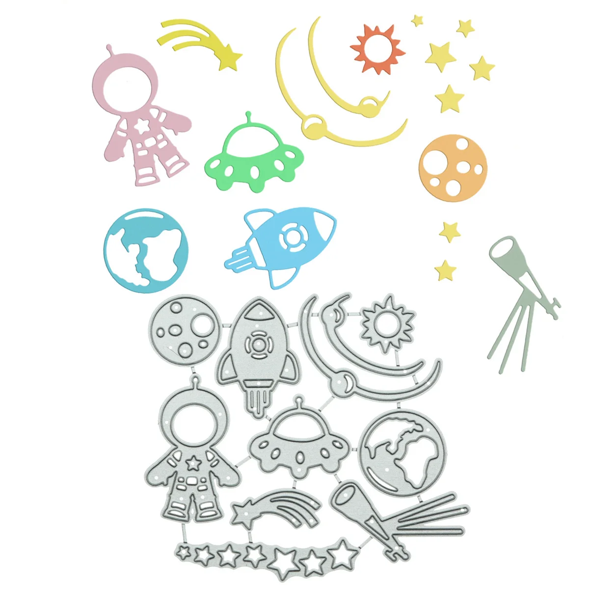 Space Clipart Metal Cutting Dies Set Spaceship Astronaut For Scrapbooking Paper Punch Knife Stencil For Card Album Decorating