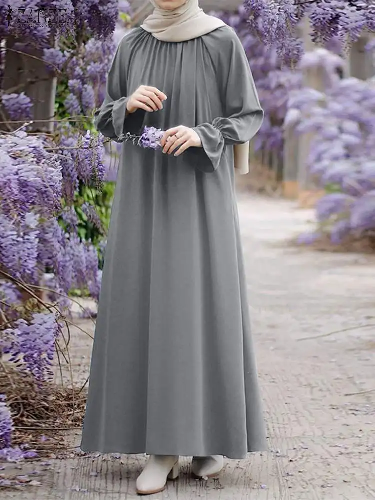 

2023 ZANZEA Fashion Women Long Sleeve Ruffles Sundress Robe Femme Islamic Clothing Autumn Marocain Muslim Abaya Maxi Long Dress