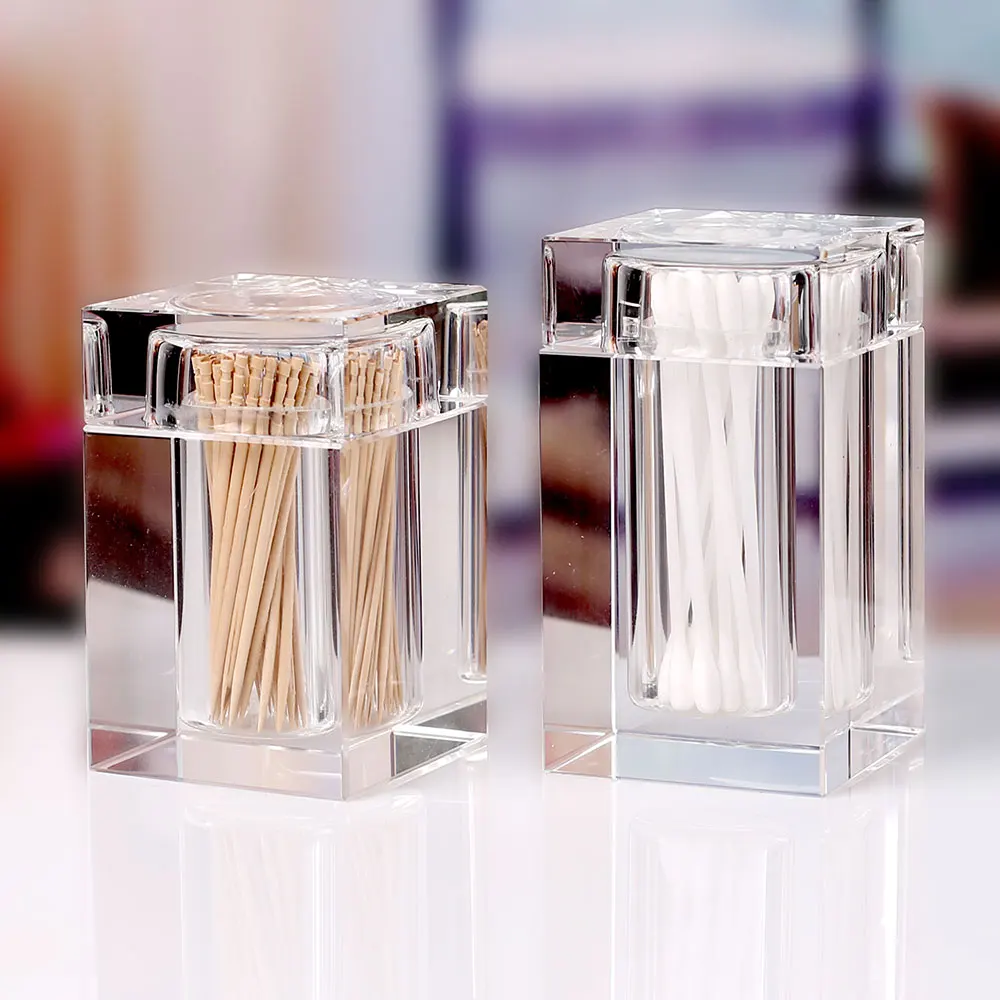 Creative Exquisite Crystal Glass Toothpick Box Transparent Toothtip Holder Simple Household Cotton Swab Box Storage Container