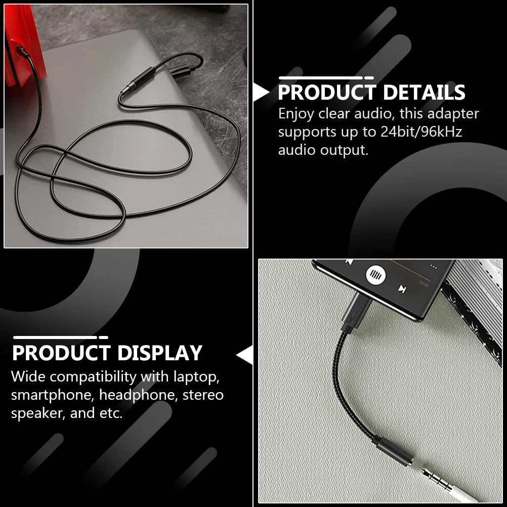 

Type-C to 3.5mm Audio Adapter Cable for Headphone Earphone USB-C Laptop Smartphone TPU Material Durable Flexible Wide