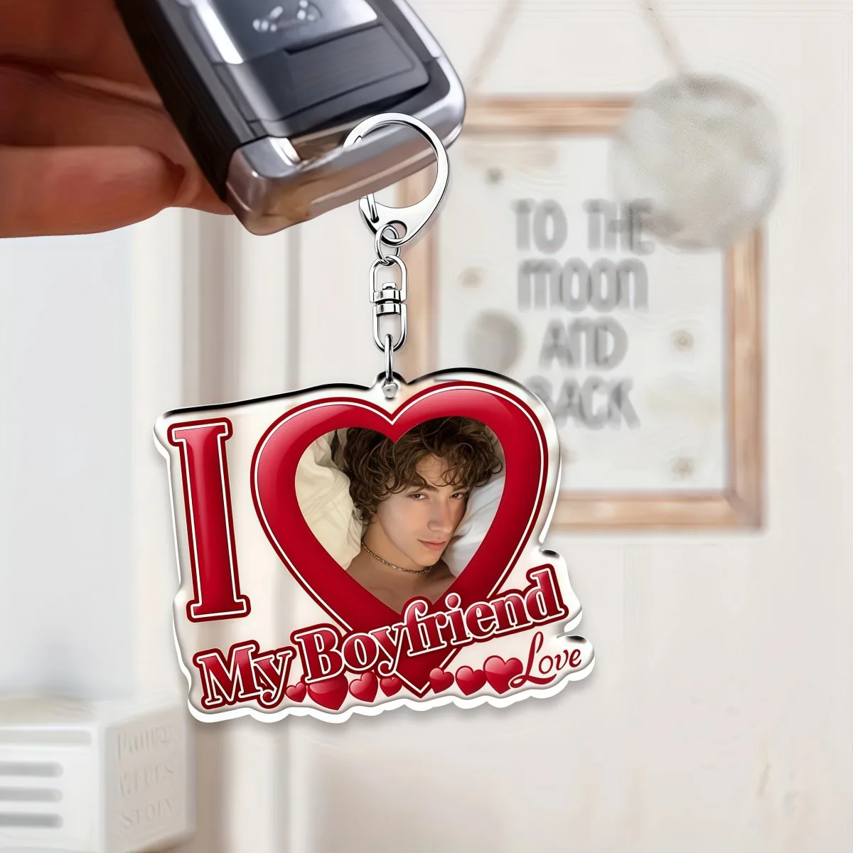 Custom Photo Love Acrylic Keychain Personalized Couple Key Ring Romantic Valentine Gift for Boyfriend Lovers Anniversary