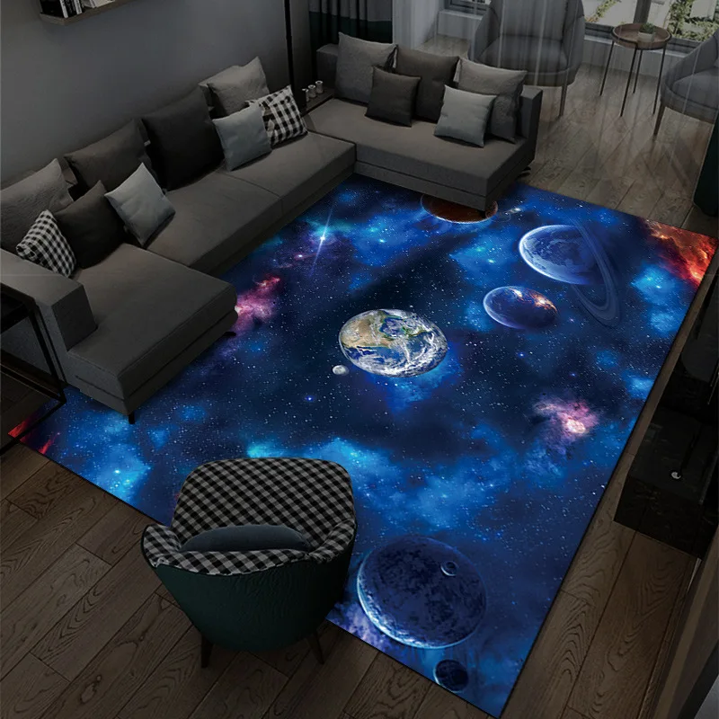 3D Earth Printing Large Carpets Galaxy Space Mat Soft Flannel Home Decor Area Rugs Anti-slip Parlor Rug for Living Room Bedroom