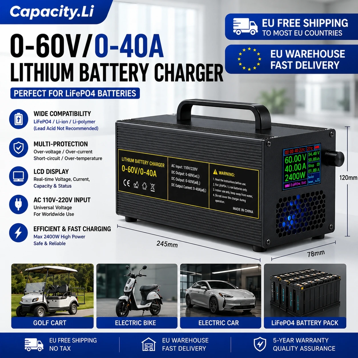 84V 20A Smart Charger - Smart Charger 24V 48V 64V 72V