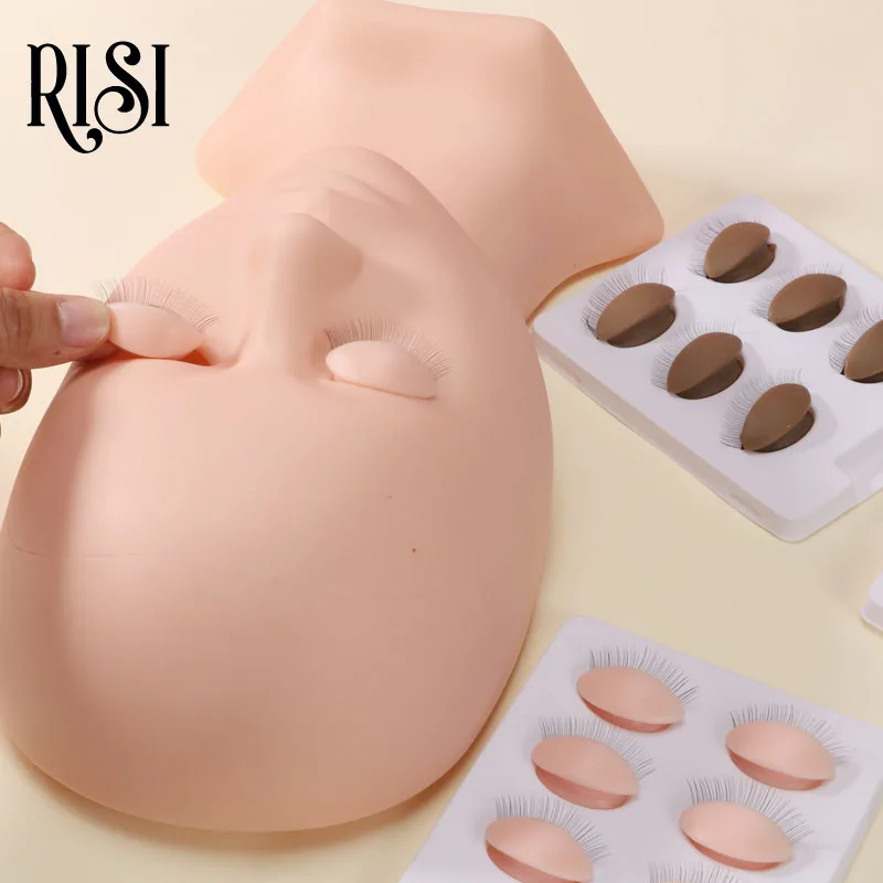 RISI Eyelash Extension Practice Head, Cílios separados, Silicone Model, Pálpebras removíveis, Upgrade Makeup Tools, Novo Produto