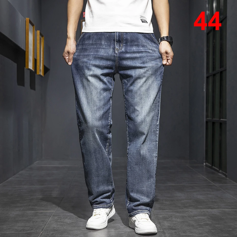 

44 Plus Size Jeans Men Denim Pants Casual Fashion Solid Color Jeans Male Big Size Straight Trousers