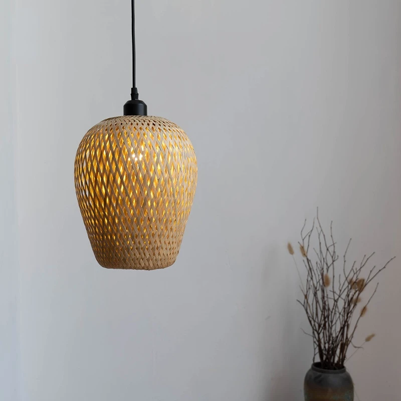 Japanese bedroom bedside Bamboo Weaving pendant lamp wabi-sabi wind Zen retro neo-Chinese dining room decor rattan hanging lamp