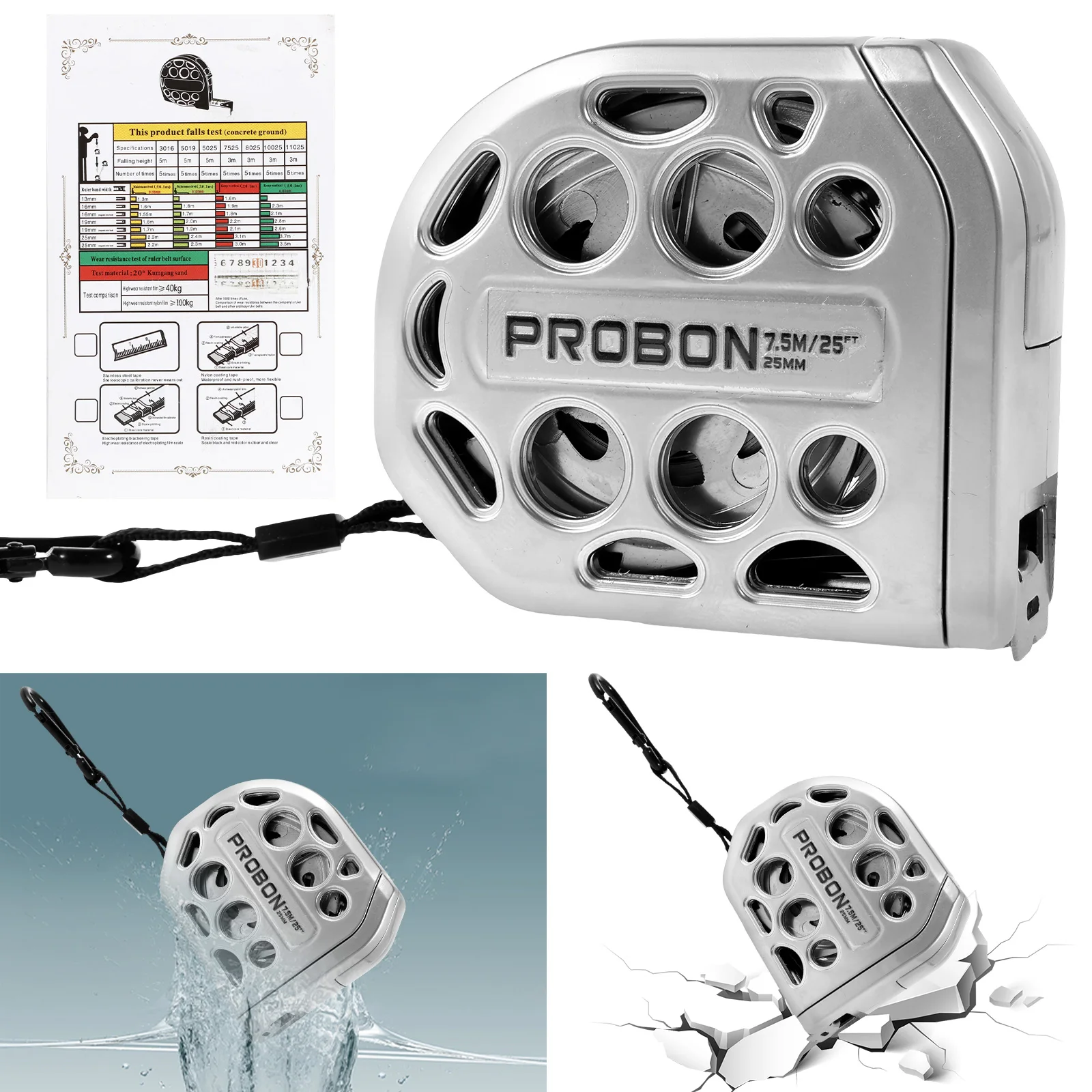 

Полая выдвижная лента Измерительная лента из нержавеющей стали Двусторонняя шкала Выдвижная лента Регулируемая длина Измерительная лента