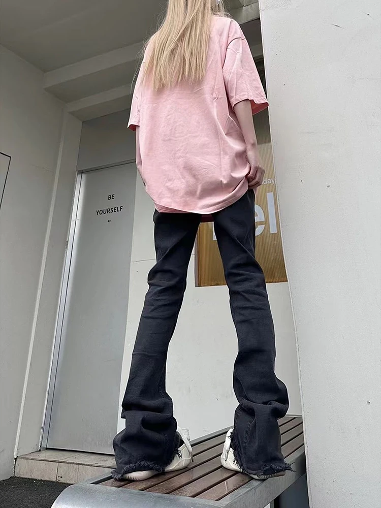 Estilo americano picante menina micro queimado jeans feminino outono 2025 nova casual estrela impressão moda perna reta calças versáteis