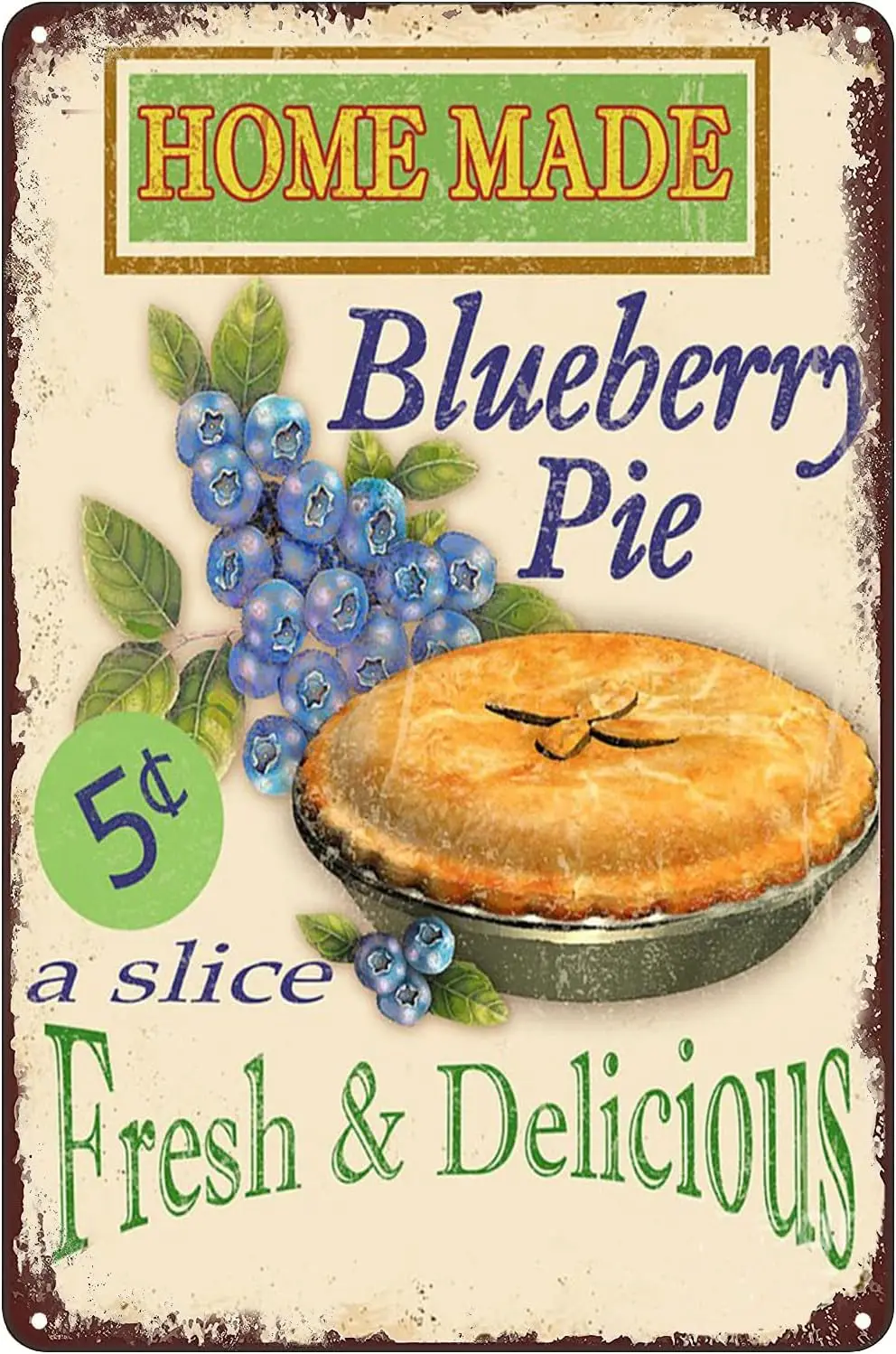 Vintage Metal Tin Sign - Homemade Blueberry Pie Fresh and Delicious Wall Art Decor Poster for Home Cafe Bar Pub Kitchen Res sign