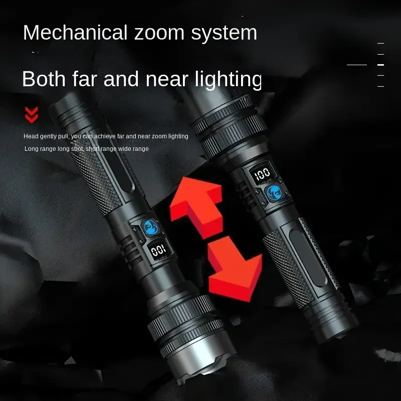 2000LM Self Defense LED Flashlight ABS Torch with Digital Display Portable TYPE-C Rechargeable Flashlights for Camping Hiking