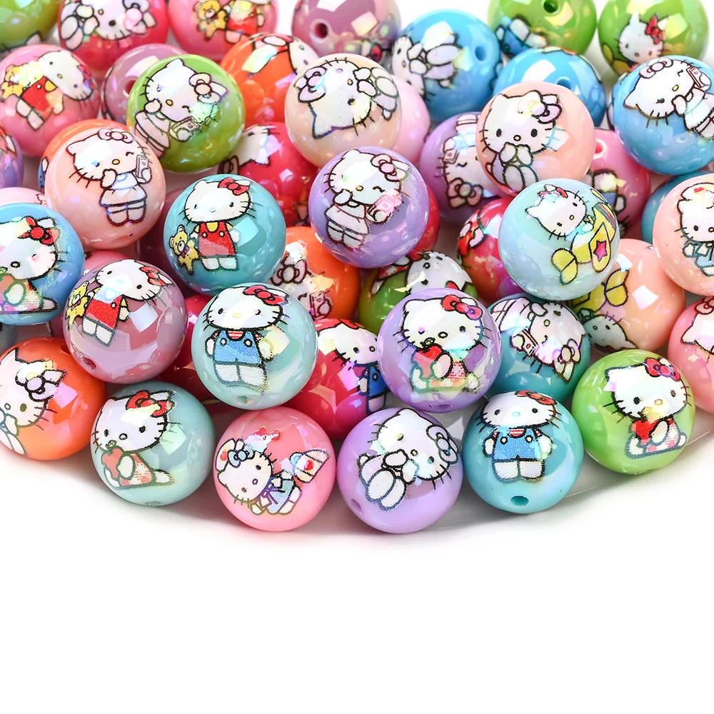 10 Buah Manik Akrilik Campuran Acak 16mm Motif Sanrio Bulat Untuk DIY Rantai Empeng Bayi Perhiasan Aksesoris Buatan Tangan
