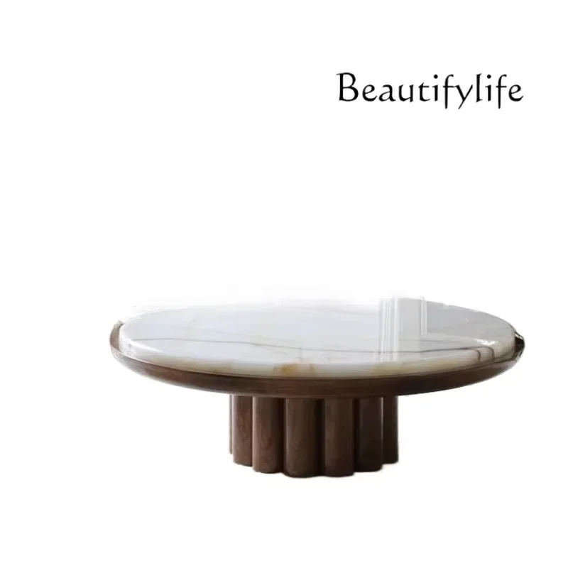 C X Cream Style Modern Marble Walnut Coffee Table Design High-end Villa Simple Coffee Table