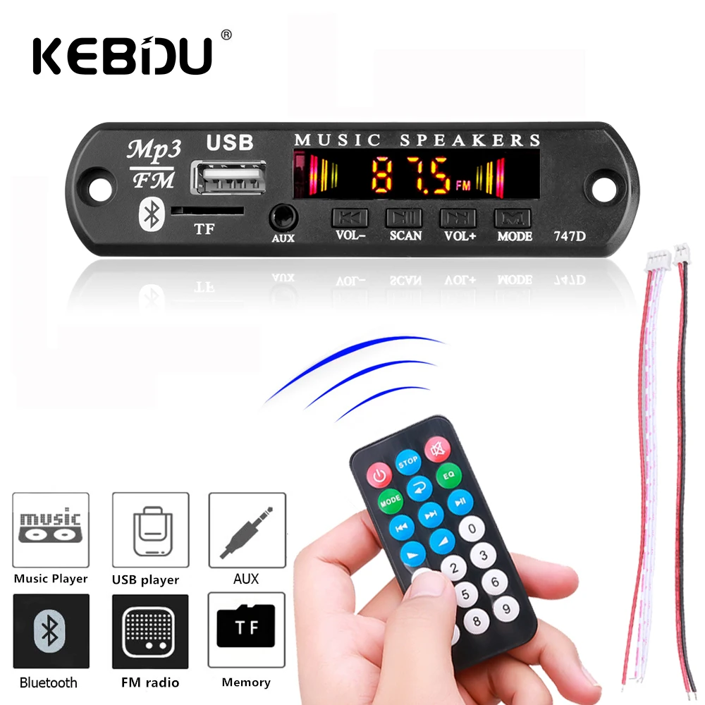 Kebidu 6V-24V Bluetooth 5.0 Car Kit Wireless MP3 Decoder Board Audio WMA Car Music Player Module Lossless Audio USB AUX TF Radio