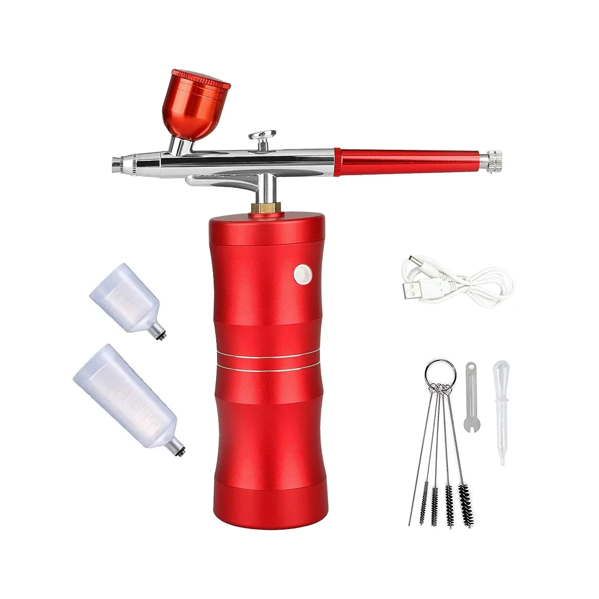 

Portable Airbrush Kit with Compressor, Rechargeable Cordless Handheld Airbrush Set with 3 Paint Cups, Red