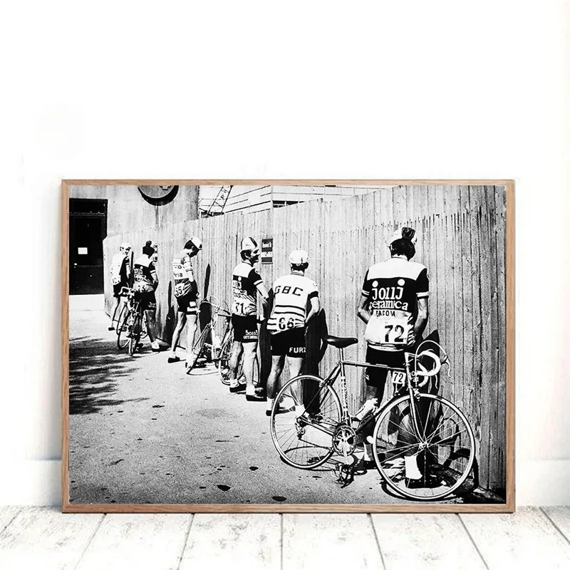 Black and White Bicycle Cyclist Bike Vintage Canvas Painting Poster Gift for Bathroom Decor Men Peeing Pissing Road Wall Decor