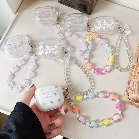 Flower Hearts Butterfly Soft Silicone Earphone Case For Lenovo LP40 TWS Bracelet Pendants Clear Case for Lenovo LP40 Pro Cover