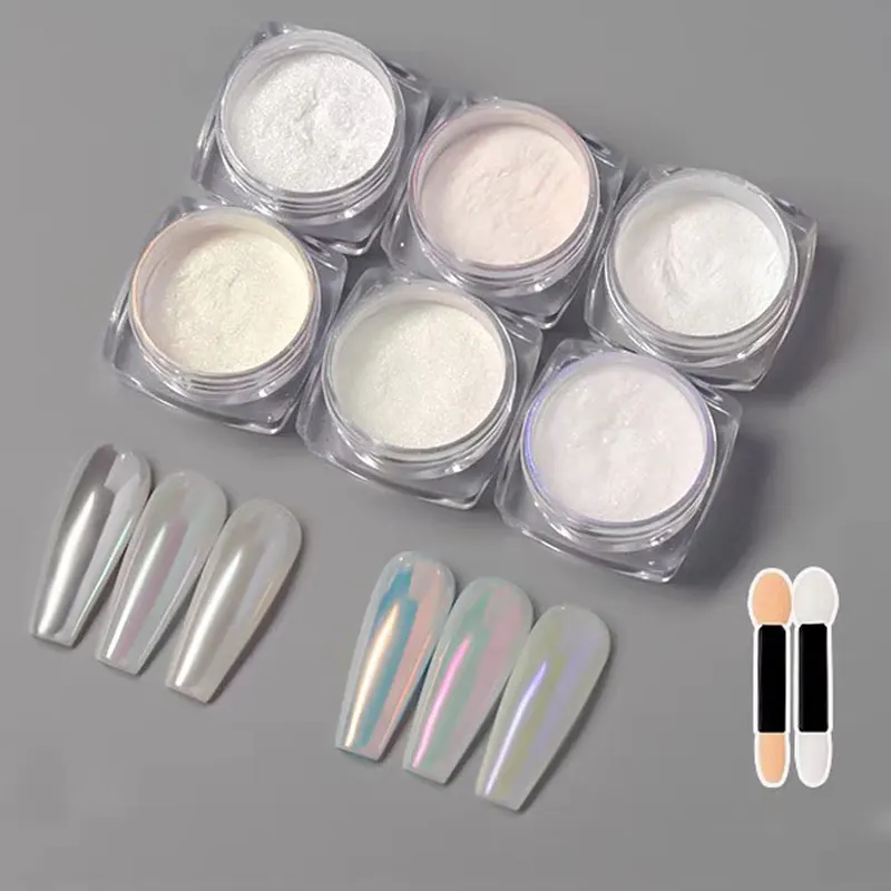 1 pudełko Y2k Chromowany Pigment do Paznokci Efekt Lustra, Aurora, Iridescentny Puder do Paznokci, Tęczowy Połysk, Pyłek do Manicure @