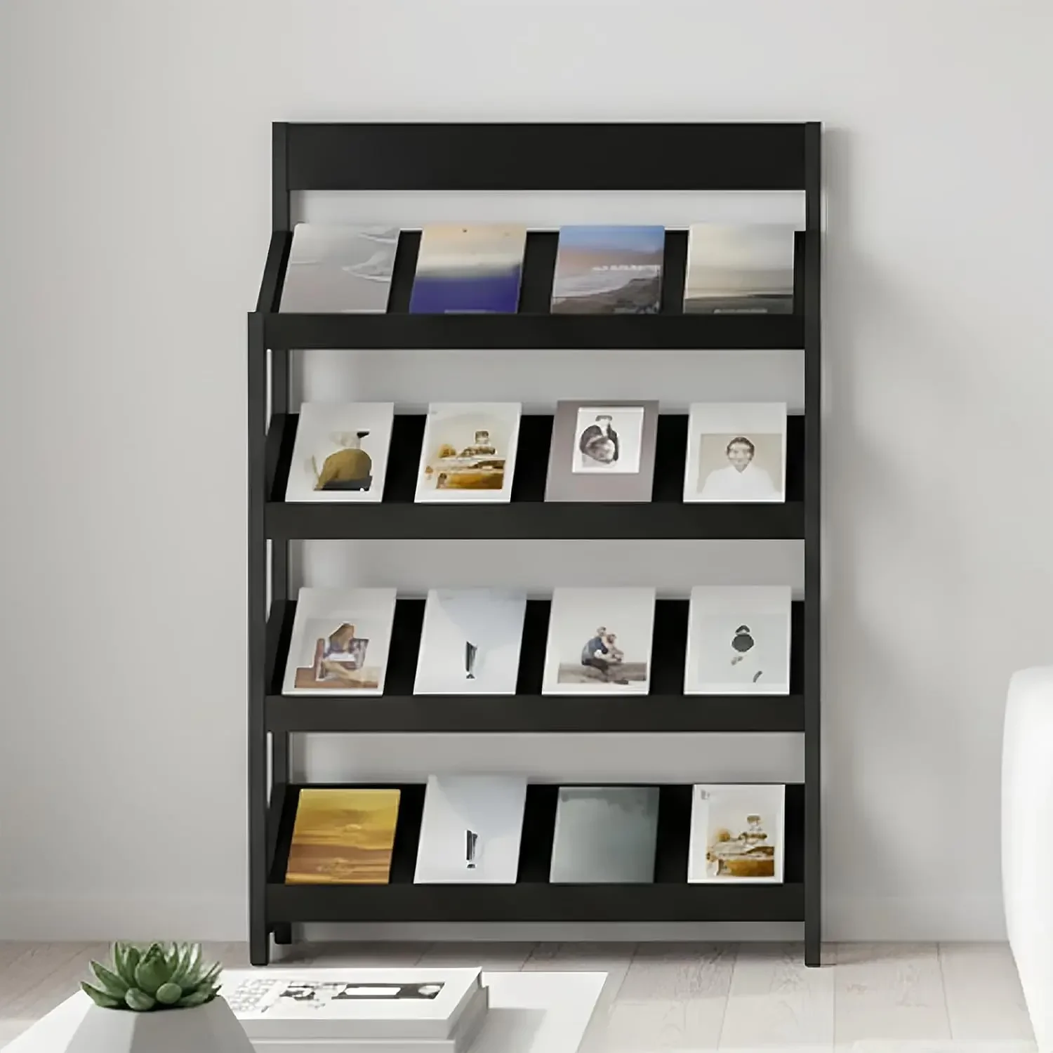 

Floor Magazine Rack Literature Display Stand Carbon Steel Wood For Office Living Room Coffee Shop School