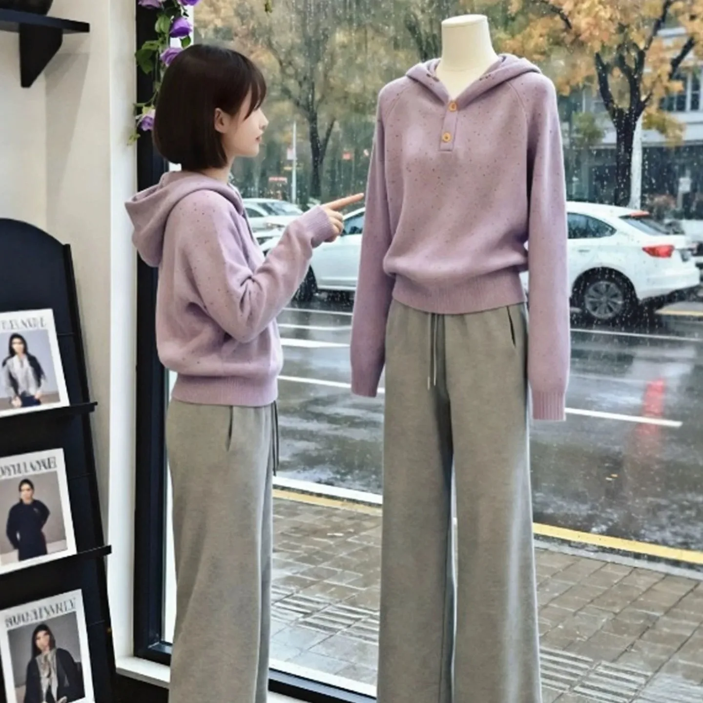 

Женский вязаный свитер Sweet Long Sleeve: осенне-зимний, свободный крой, повседневный топ с завязками на талии, фиолетовый худи цвета таро