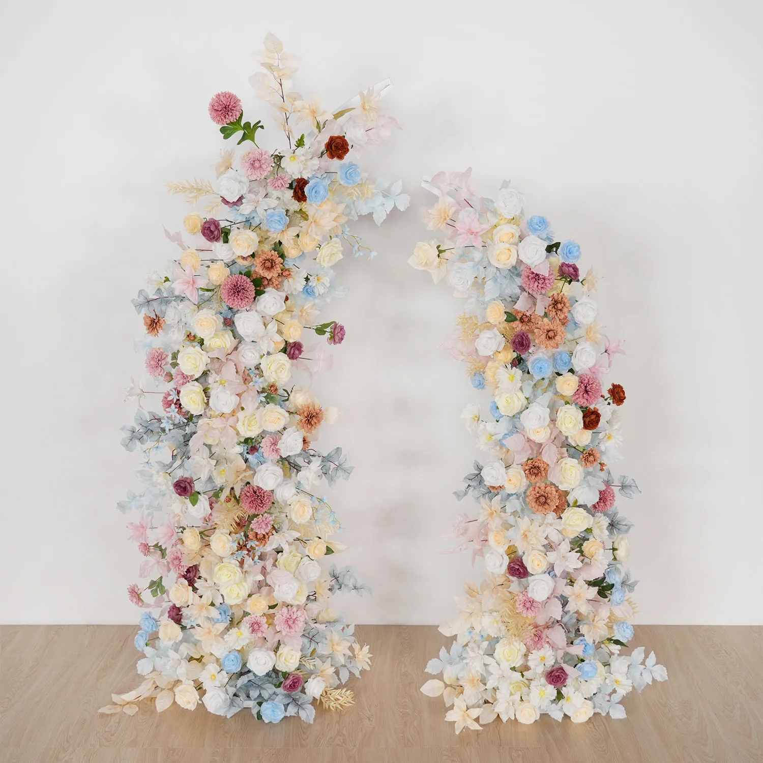 

Uflower Champagne White Blue Rose Wedding Backdrop Horn Arch Decor Artificial Flower Arrangement Event Props Mix Colorful Flower