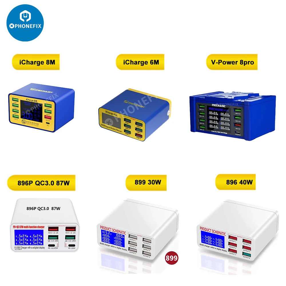 

MECHANIC V-Power 6 8 8S 8Pro Super Fast Charger LED Independent Digital Display Multi Port Quick Wireless USB Charging Station