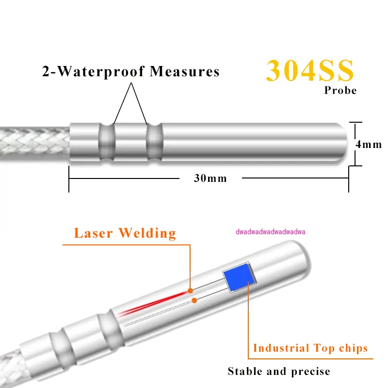 304 Stainless Steel Temperature Probe 0-100 Degree 0-200 Degree PT100 Temperature Sensor