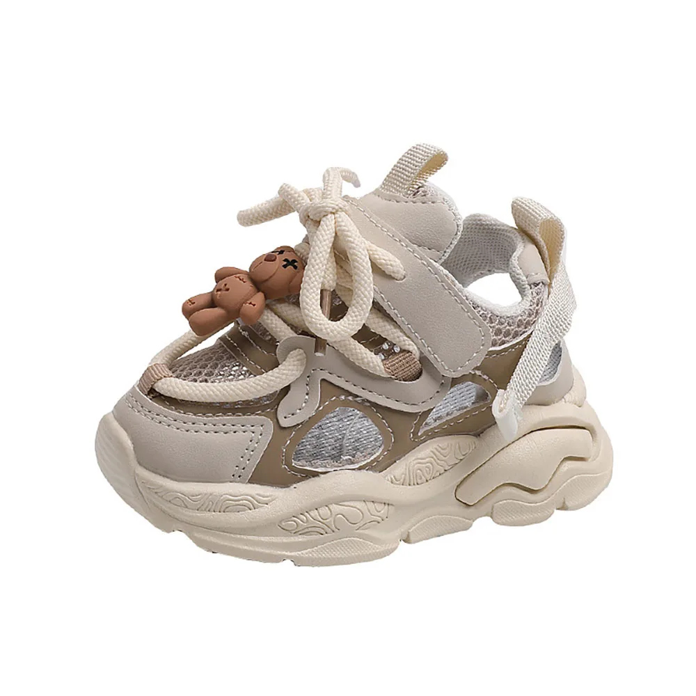 Zapatillas de deporte de malla transpirable para niños y niñas, zapatos deportivos de estilo coreano, lindo oso, calzado de exterior para niños