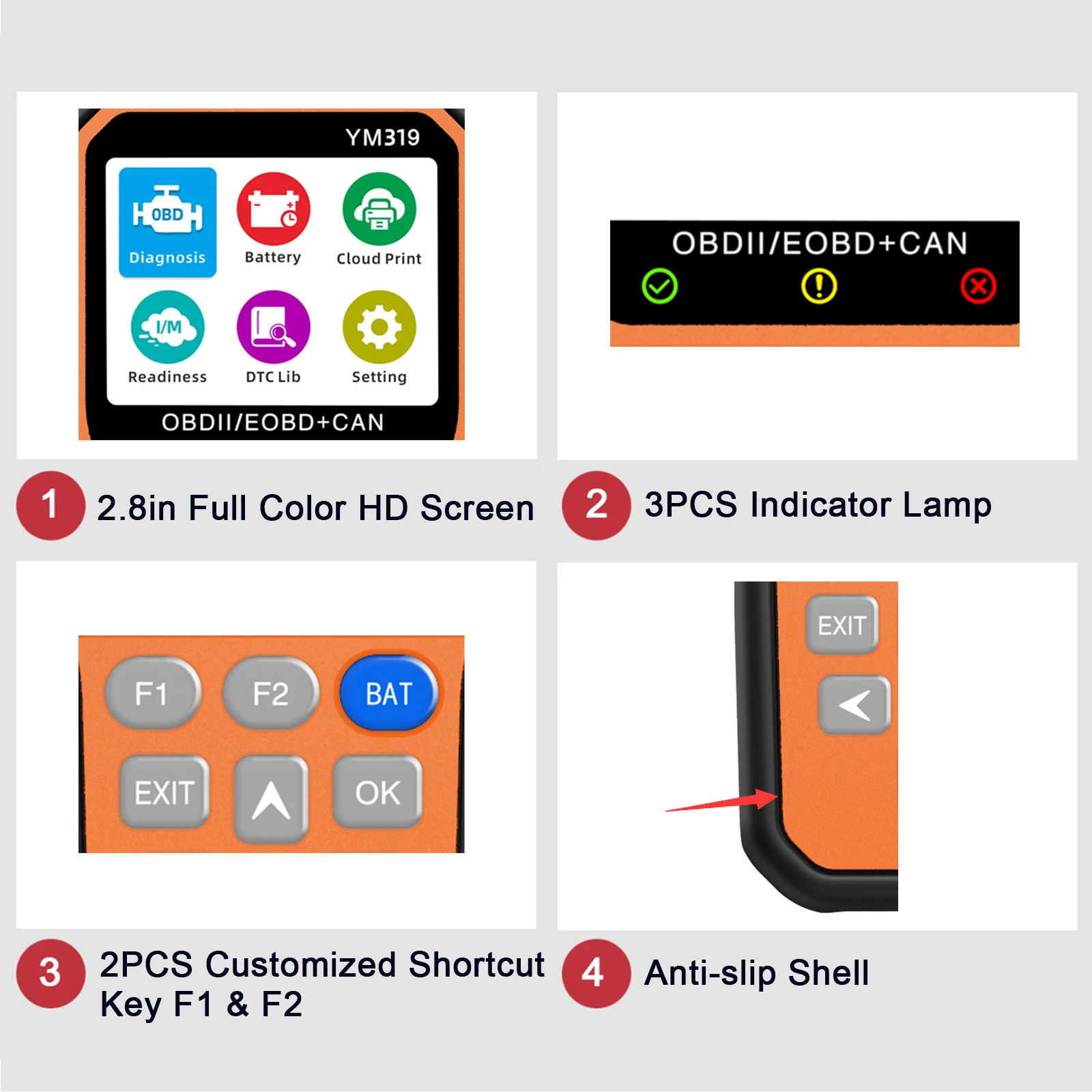 Car Diagnostic Tool Orange YM319 Multi Functions Car Code Reader High-quality Car Scanner