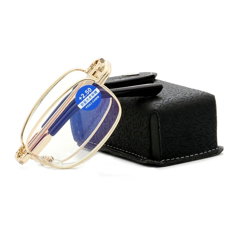 Портативные металлические складные очки для чтения, сверхлегкие мужские деловые очки для пресбиопии, очки с случайным футляром от +1,0 до +4,0 Oculos